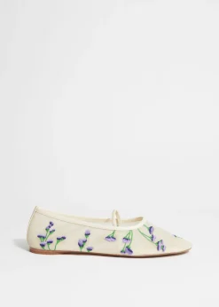 Best Sale & Other Stories Ballerines Brodées De Fleurs Blanc poussiéreux