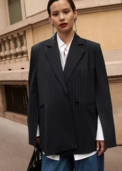 Flash Sale & Other Stories Blazer Asymétrique Habillé Rayures bleu marine