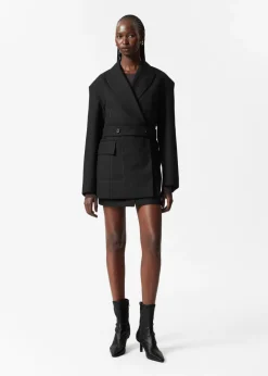 Cheap & Other Stories Blazer Ceinturé En Laine Mélangée Noir