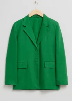 New & Other Stories Blazer Décontracté En Lin à Boutonnage Simple Vert éclatant