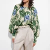 Outlet & Other Stories Blouse à Manches Amples Motifs fleuris verts et bleus