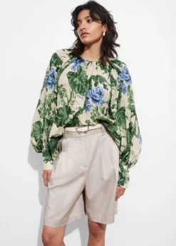 Outlet & Other Stories Blouse à Manches Amples Motifs fleuris verts et bleus