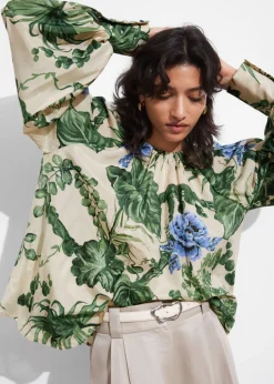 Outlet & Other Stories Blouse à Manches Amples Motifs fleuris verts et bleus
