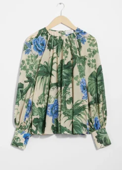 Outlet & Other Stories Blouse à Manches Amples Motifs fleuris verts et bleus