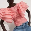 Hot & Other Stories Blouse Ajustée à Manches Volantées Corail