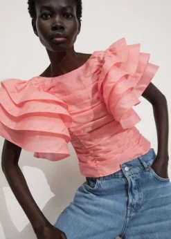 Hot & Other Stories Blouse Ajustée à Manches Volantées Corail