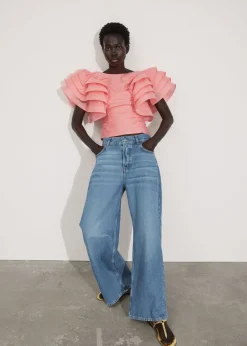Hot & Other Stories Blouse Ajustée à Manches Volantées Corail