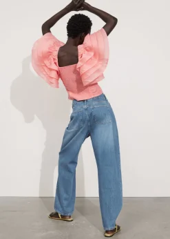Hot & Other Stories Blouse Ajustée à Manches Volantées Corail