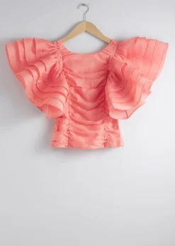 Hot & Other Stories Blouse Ajustée à Manches Volantées Corail