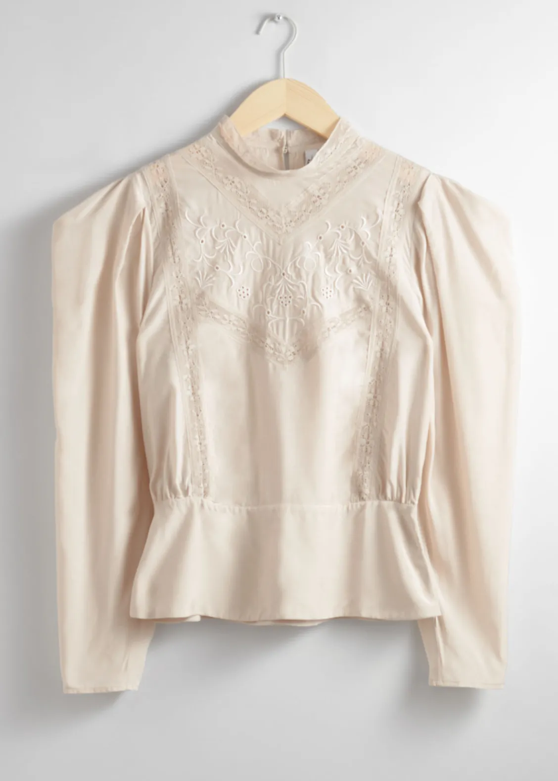 Hot & Other Stories Blouse Brodée à Manches Ballon Beige
