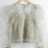 Discount & Other Stories Blouse Brodée En Organza Transparent Vert clair
