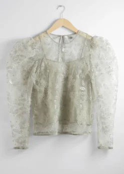Discount & Other Stories Blouse Brodée En Organza Transparent Vert clair