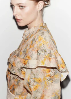New & Other Stories Blouse Oversize à Volants Orange/vert/rose