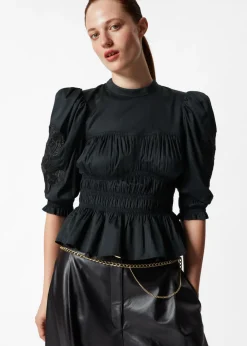 Fashion & Other Stories Blouse Péplum à Manches Volumineuses Noir