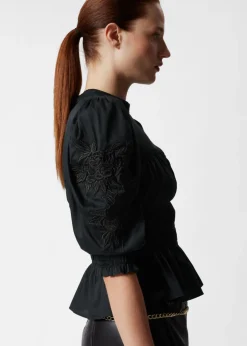 Fashion & Other Stories Blouse Péplum à Manches Volumineuses Noir