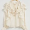 Clearance & Other Stories Blouse Transparente à Volants Ivoire