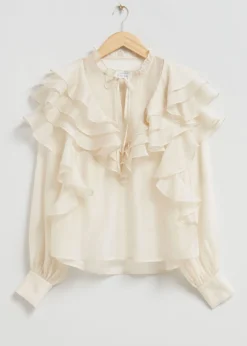 Clearance & Other Stories Blouse Transparente à Volants Ivoire