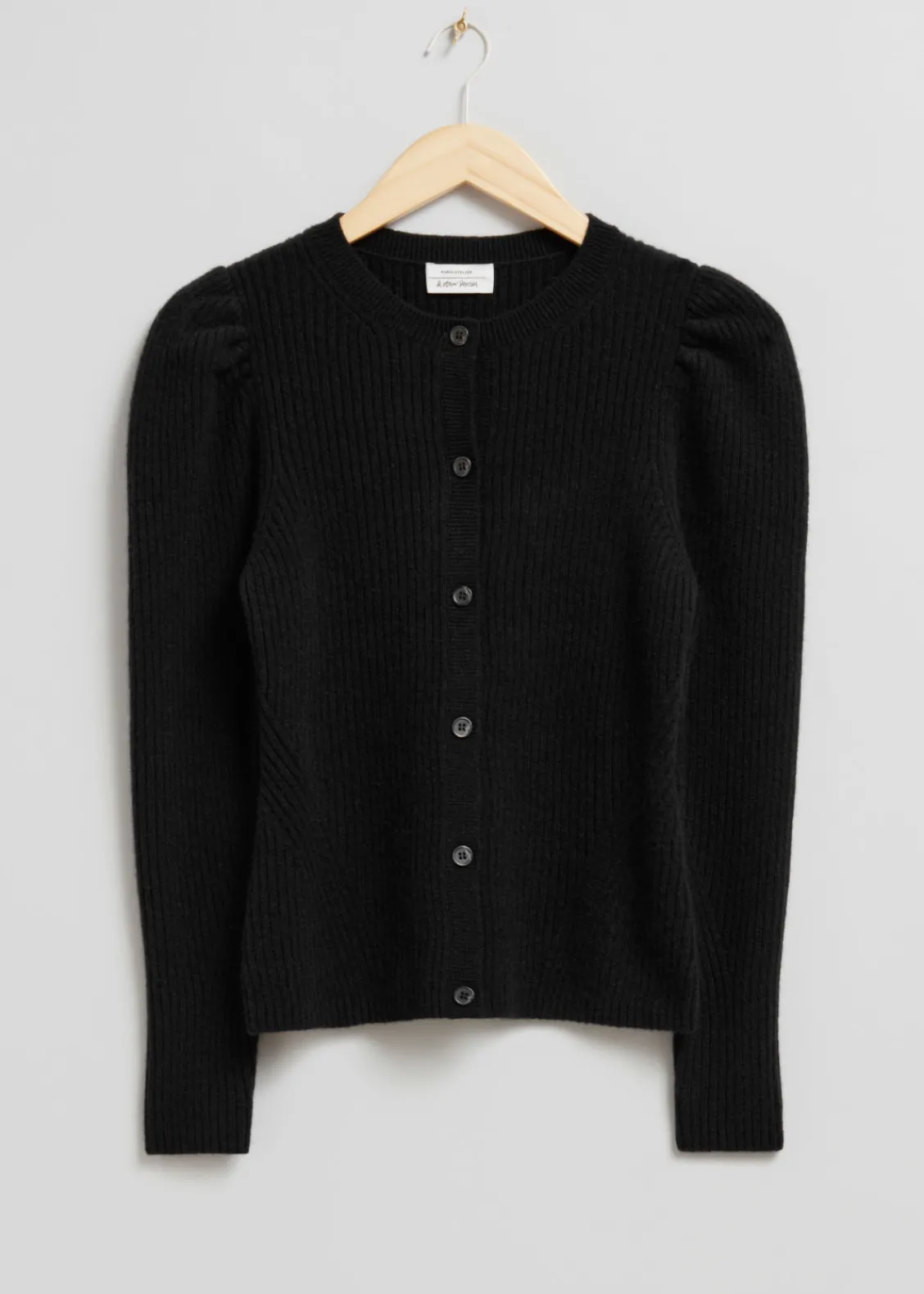 New & Other Stories Cardigan à Manches Ballon En Mérinos Noir