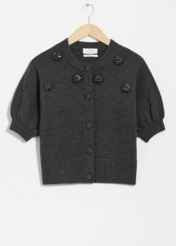 Store & Other Stories Cardigan à Perles En Laine Mérinos Gris