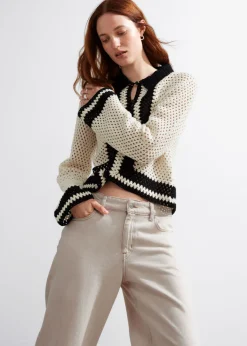 Hot & Other Stories Cardigan Crocheté Crème/Noir