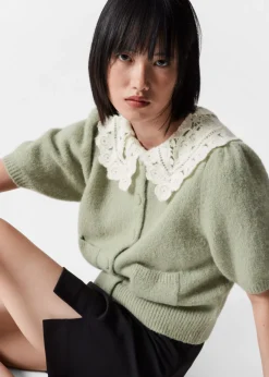 Hot & Other Stories Cardigan En Maille à Col Crocheté Kaki