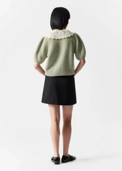 Hot & Other Stories Cardigan En Maille à Col Crocheté Kaki