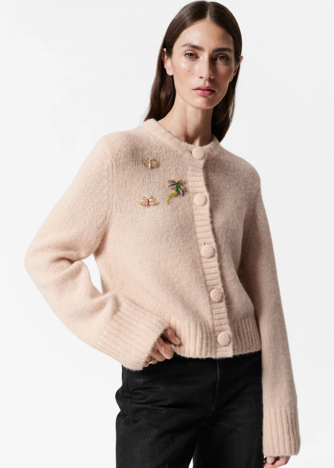 Cheap & Other Stories Cardigan Orné De Broches Beige