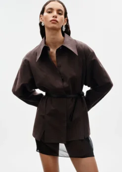 Clearance & Other Stories Chemise En Soie Mélangée Marron Clair
