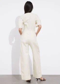 Store & Other Stories Combinaison Ceinturée Avec Fermeture Zippée Devant Blanc