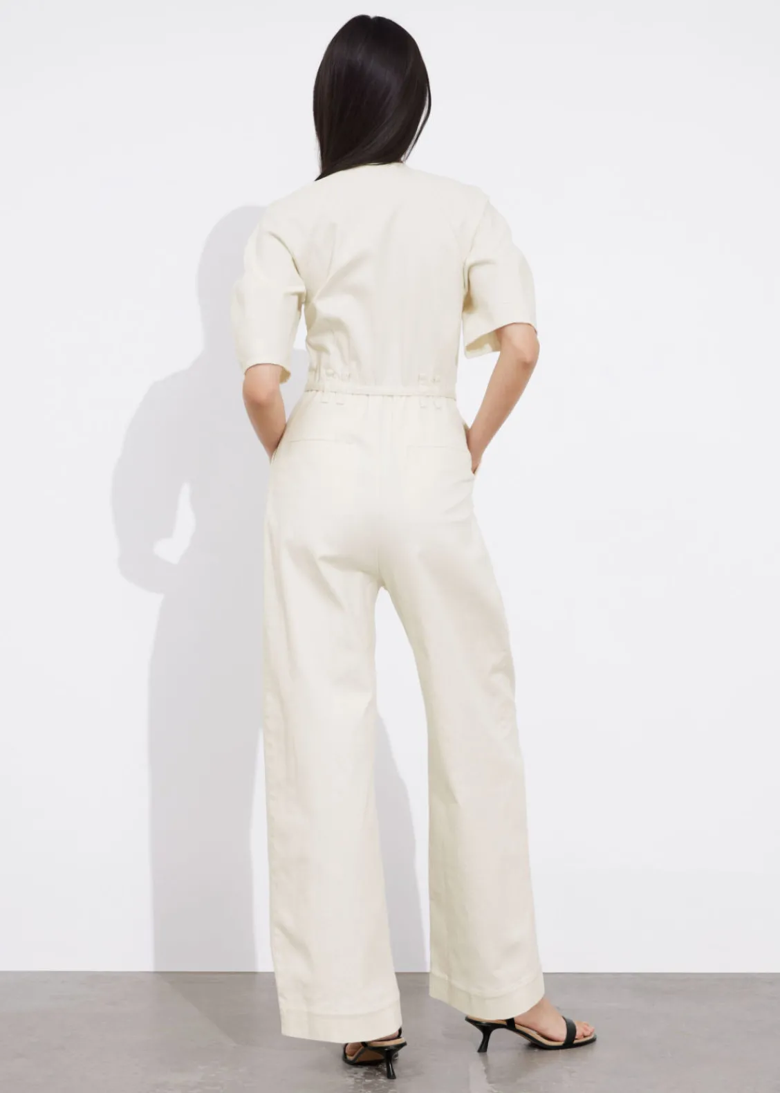 Store & Other Stories Combinaison Ceinturée Avec Fermeture Zippée Devant Blanc
