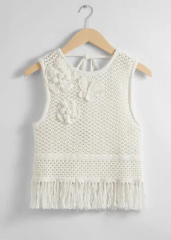 Discount & Other Stories Débardeur Crocheté à Franges Couleur crème