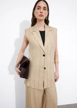 Hot & Other Stories Gilet Blazer En Lin Mélangé Fines rayures beiges