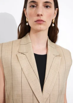 Hot & Other Stories Gilet Blazer En Lin Mélangé Fines rayures beiges