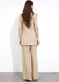 Hot & Other Stories Gilet Blazer En Lin Mélangé Fines rayures beiges