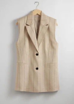 Hot & Other Stories Gilet Blazer En Lin Mélangé Fines rayures beiges