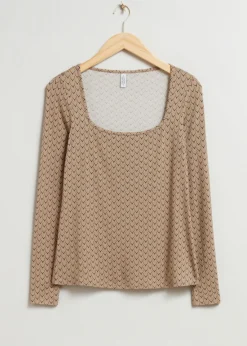 Clearance & Other Stories Haut à Encolure Carrée Imprimé beige