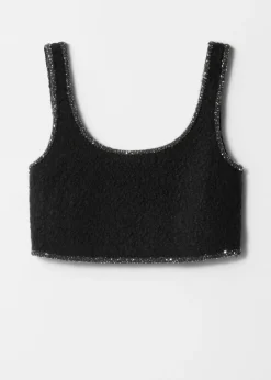 Fashion & Other Stories Haut Bralette Laine Bouclée à Bordures Pailletées Noir