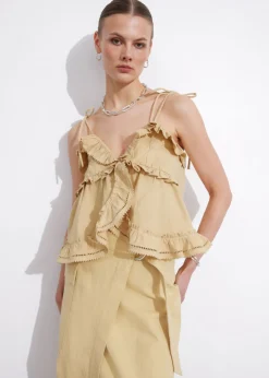 New & Other Stories Haut Bustier Volanté à Bretelles Beige
