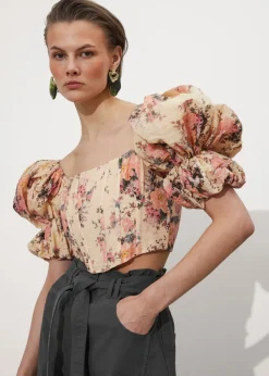 Flash Sale & Other Stories Haut Court à Manches Bouffantes Imprimé floral orange