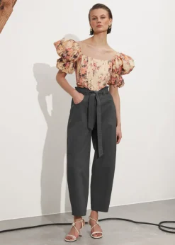 Flash Sale & Other Stories Haut Court à Manches Bouffantes Imprimé floral orange