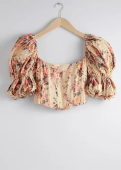 Flash Sale & Other Stories Haut Court à Manches Bouffantes Imprimé floral orange