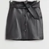 Clearance & Other Stories Jupe En Cuir Taille Paperbag Ceinturée Noir
