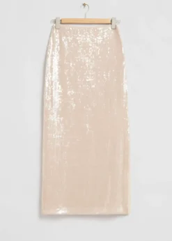 Clearance & Other Stories Jupe Longue à Sequins Sequins beige clair