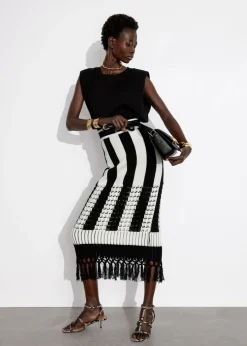Shop & Other Stories Jupe Midi En Maille à Franges Noir/Blanc