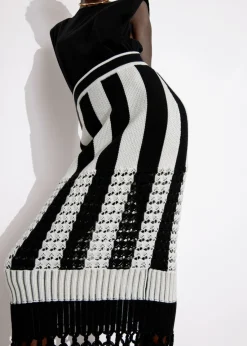 Shop & Other Stories Jupe Midi En Maille à Franges Noir/Blanc