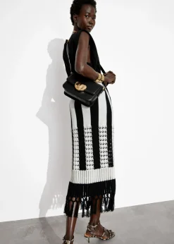 Shop & Other Stories Jupe Midi En Maille à Franges Noir/Blanc