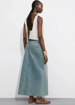 Cheap & Other Stories Jupe Midi Fendue à L’avant En Denim Bleu délavé