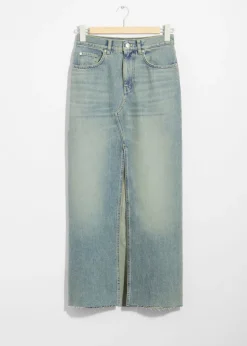 Cheap & Other Stories Jupe Midi Fendue à L’avant En Denim Bleu délavé