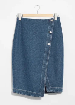 Best Sale & Other Stories Jupe Portefeuille Midi En Denim Bleu