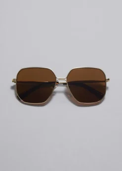 Store & Other Stories Lunettes De Soleil Oversize à Monture Métallique Doré